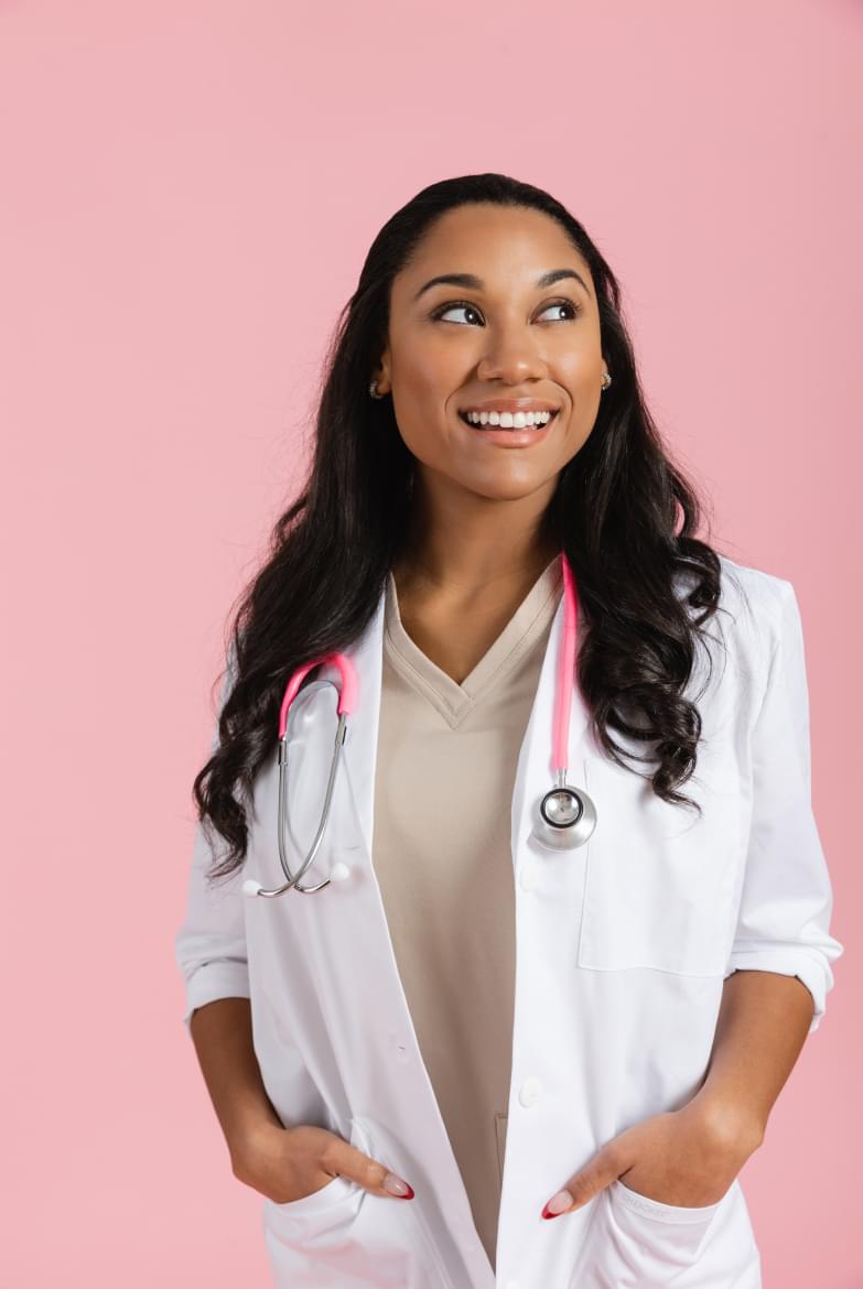 A smiling nurse.