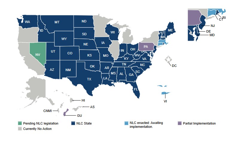 eNLC Map - Jan 2025 Nurse Licensure Compact Map