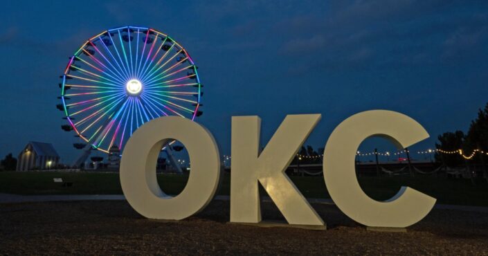 Iconic OKC Sign with the Wheeler Ferris Wheel