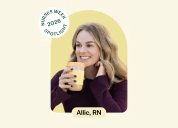 Nurses Week 2026 spotlight graphic featuring Allie, RN holding coffee.