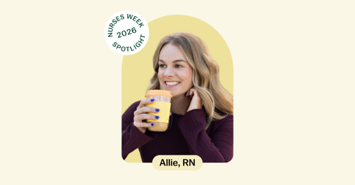 Nurses Week 2026 spotlight graphic featuring Allie, RN holding coffee.