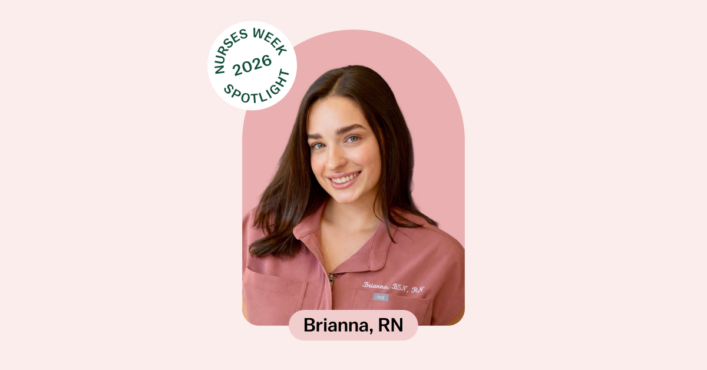 Nurses Week 2026 spotlight graphic featuring Brianna, RN in pink scrubs.