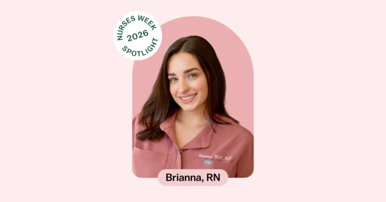 Nurses Week 2026 spotlight graphic featuring Brianna, RN in pink scrubs.