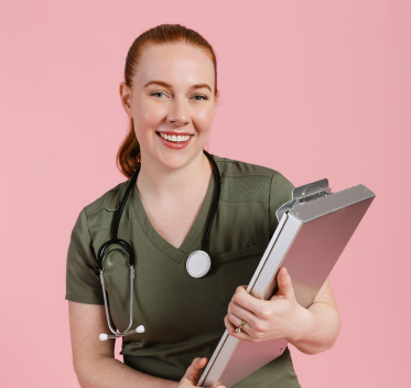 A Nurse holding a file folder
